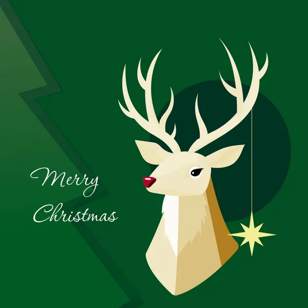 Mutlu noeller, yeşil arka planda altın geyiği olan yassı taşıyıcı pankart.