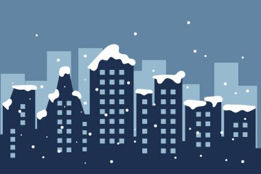 Kış resimli karanlık evler kar yağışı arka plan düz vektörü üzerine panorama