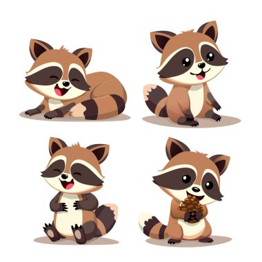 Sevimli kahverengi rakunlar çocuklara çeşitli pozlar veren sahneler sergiliyorlar.