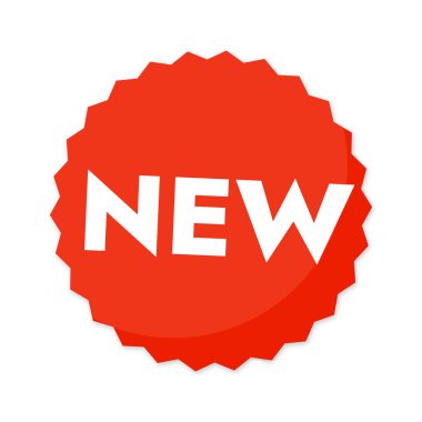 Arkaplansız kırmızı etiket metin yeni yuvarlak afiş bir etiket biçiminde