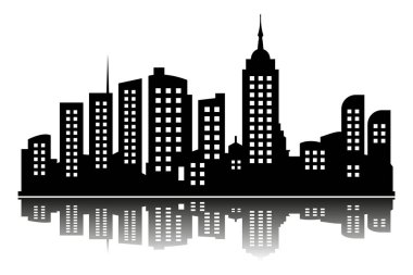 Siyah şehir silueti Panorama şehri mimarisi arka plan olmadan düz vektör