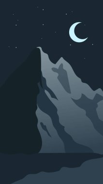 Dağlar gece ve ay telefon ekran koruyucusu koyu renklerde