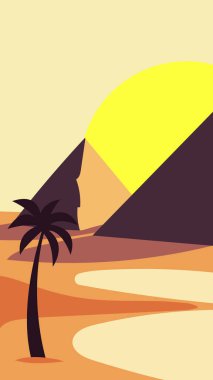 Piramit düz vektörlü soyut arkaplan çizimi çölü