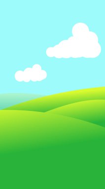 Mavi gökyüzünün altındaki yeşil çimen tarlasının tasviri