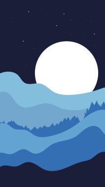 Telefon ekran koruyucu illüstrasyon mavi manzara vektörü düz