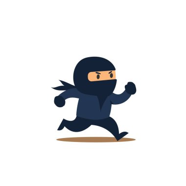 Şirin çizgi film gizli ajanı ya da aksiyon vektörü illüstrasyonunda çalışan ninja karakteri