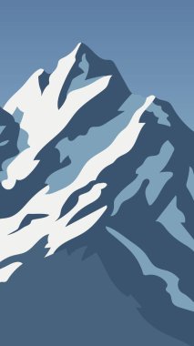Çizim Vektörü Minimalist Dağ Zirvesi Kar Başlıkları ve Mavi Gölgeler