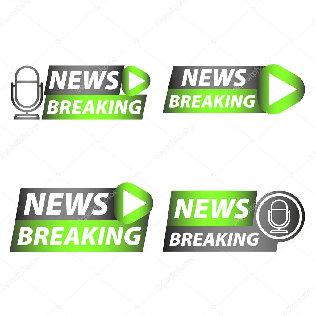 Graphic design featuring news breaking elements with microphone and play button visuals. EPS 10