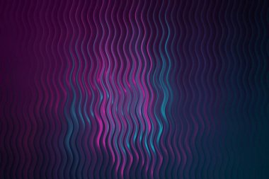 Mor ve turkuaz tonlarında dalgalı çizgiler içeren koyu soyut bir arka plan. Tasarım, modern bir dokunuş eklemek için mükemmel bir efekt yaratır..