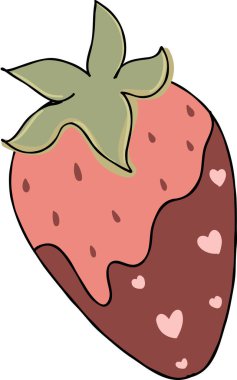 Koyu çikolataya batırılmış tatlı çilek, kalp desenli, sevgililer günü tatlı tatlı karalama, el yapımı yemek çizimi.