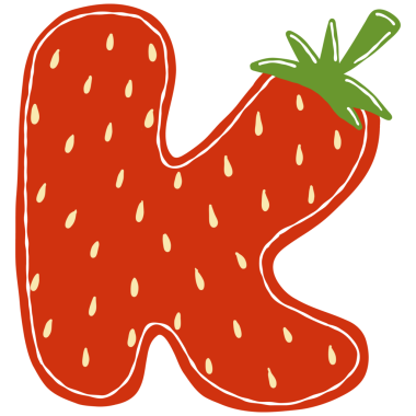 Çilekli k alfabesi çizimi, beyaz arkaplanda vektör.