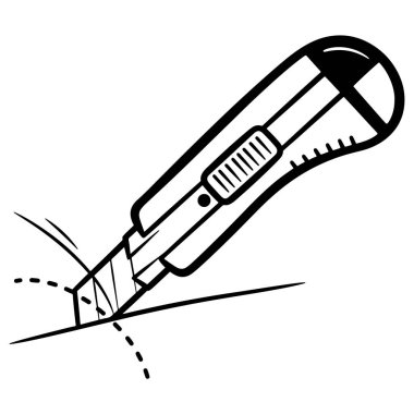 Basit bir siyah beyaz simge, hareket çizgileriyle bir yüzeyi kesen bir bıçak tasvir ediyor..