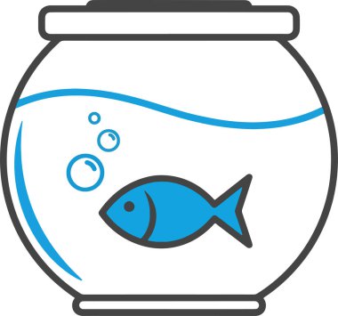 Basit bir mavi balık, temiz cam bir akvaryumun içinde yüzer ve beyaz bir zemin üzerinde yükselen hava kabarcıkları vardır..