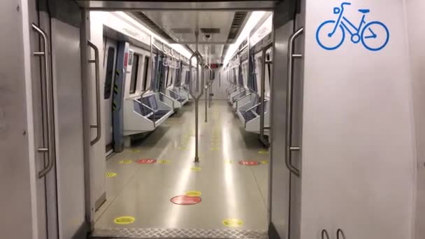 Empty Seats Corridor Subway Station Covid Quarantine — Stock Video