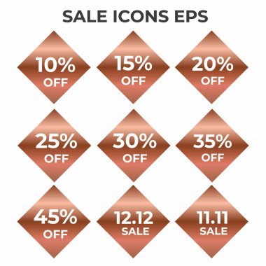 Çeşitli indirim yüzdeleri ve özel satış etkinliklerinin yer aldığı bir satış simgeleri koleksiyonu, tanıtım materyalleri ve pazarlama kampanyaları için mükemmel.