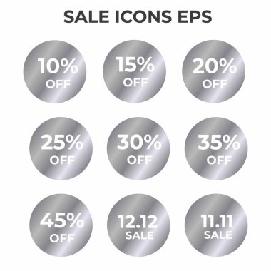 Yüzde indirimleri ve 12.12 ve 11.11 gibi özel satış tarihleri içeren dairesel satış simgeleri koleksiyonu.
