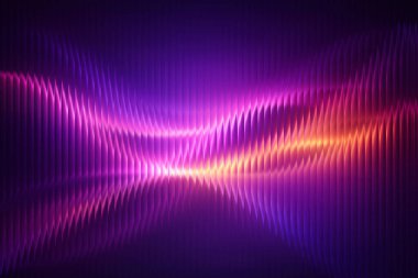 Koyu arkaplanda parlak merkezli dinamik mor ses dalgası deseni