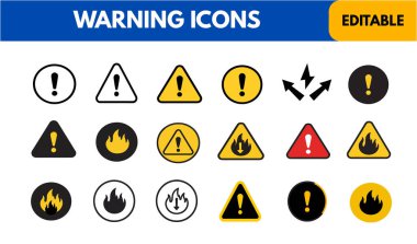 düzenlenebilir uyarı simgeleri koleksiyonu dikkat ve kullanıcı arayüzü tasarımı için tehlike sembolleri