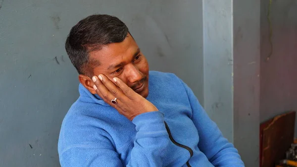 Sad Expression Concept Close View Young Middle Aged Man Sitting — Stock Photo, Image