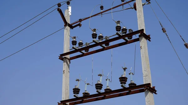 10 February 2021- Sikar, Jaipur, India. High voltage transformer substation with electrical insulator. Black insulator to protect short circuit and power interrupted power supply.
