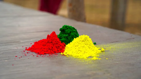 Organic Gulal. Herbal Abeer heap to celebration of Holi festival. Color festival of Holi in India 2021 special. Traditional festival of Holi closeup.