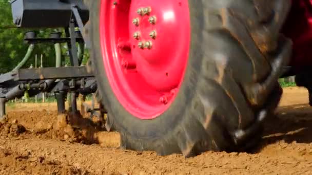 Modern agriculture field in the India. farmer in tractor seeding, sowing agricultural crops at field — 图库视频影像