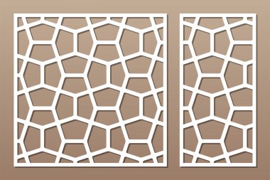 Dekoratif kartı kes. Çizgi, mozaik desen. Lazer kesiği. Oran 1: 1, 1: 2. Vektör illüstrasyonu.