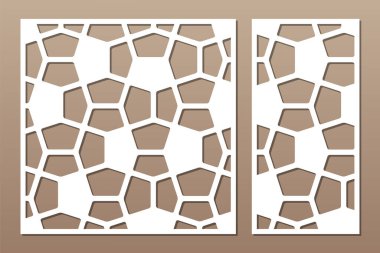 Dekoratif kartı kes. Çizgi, mozaik desen. Lazer kesiği. Oran 1: 1, 1: 2. Vektör illüstrasyonu.