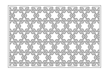 Dekoratif kartı kes. Çizgi, yıldız, arabesk deseni. Lazer kesiği. Oranı 3: 2. Vektör illüstrasyonu.