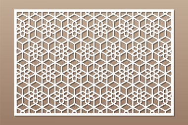 Dekoratif kartı kes. Çizgi, arabesk, dokuma deseni. Lazer kesiği. Oran 2: 3. Vektör illüstrasyonu.