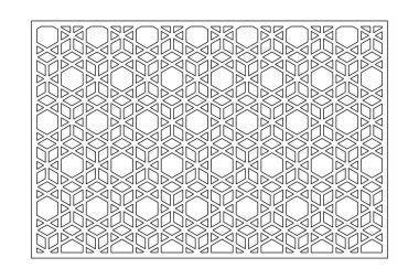 Dekoratif kartı kes. Çizgi, Arap, dokuma, desen. Lazer kesiği. Oran 2: 3. Vektör illüstrasyonu.