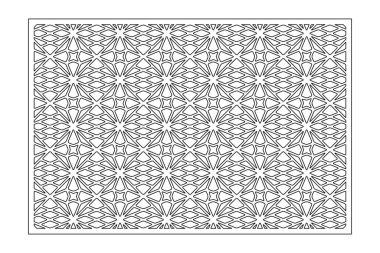 Dekoratif kartı kes. Çizgi, Arap, dokuma, desen. Lazer kesiği. Oran 2: 3. Vektör illüstrasyonu.