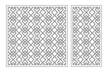 Dekoratif kartı kes. Doğrusal kare geometrik dokuma deseni. Lazer kesiği. Oran 1: 1, 1: 2. Vektör illüstrasyonu.
