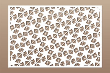 Kesim için dekoratif kart. Doğrusal geometrik yıldız deseni. Lazer kesiği. Oran 2: 3. Vektör illüstrasyonu.