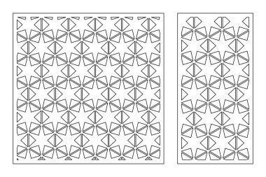Dekoratif kartı kes. Doğrusal geometrik yıldız deseni. Lazer kesiği. Oran 1: 1, 1: 2. Vektör illüstrasyonu.