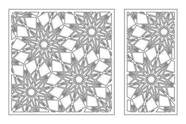 Dekoratif kartı kes. Geometrik doğrusal çiçek deseni. Lazer kesiği. Oran 1: 1, 1: 2. Vektör illüstrasyonu.