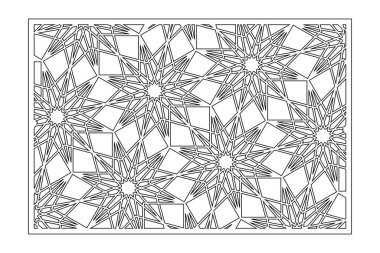 Kesim için dekoratif kart. Geometrik doğrusal çiçek deseni. Lazer kesiği. Oran 2: 3. Vektör illüstrasyonu.
