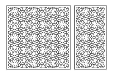 Dekoratif kartı kes. Çizgi, arabesk, Arap modeli. Lazer kesiği. Oran 1: 1, 1: 2. Vektör illüstrasyonu.
