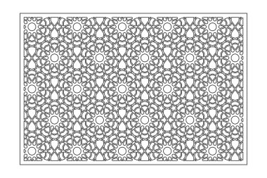 Kesim için dekoratif kart. Çizgi, arabesk, Arap modeli. Lazer kesiği. Oran 2: 3. Vektör illüstrasyonu.