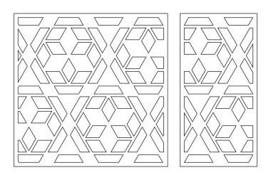Dekoratif kartı kes. Üçgen doğrusal mozaik desen. Lazer kesiği. Oran 1: 1, 1: 2. Vektör illüstrasyonu.