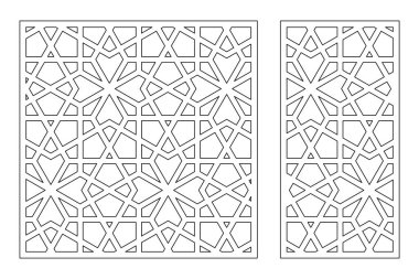 Dekoratif kartı kes. Geometrik Arap mozaik şablonu. Lazer kesiği. Oran 1: 1, 1: 2. Vektör illüstrasyonu.