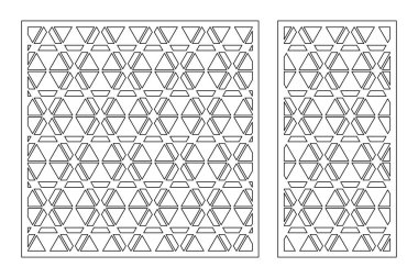 Dekoratif kartı kes. Geometrik doğrusal desen. Lazer kesiği. Oran 1: 1, 1: 2. Vektör illüstrasyonu.