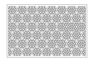 Kesim için dekoratif kart. Geometrik doğrusal desen. Lazer kesiği. Oran 2: 3. Vektör illüstrasyonu.