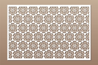 Kesim için dekoratif kart. Geometrik doğrusal desen. Lazer kesiği. Oran 2: 3. Vektör illüstrasyonu.