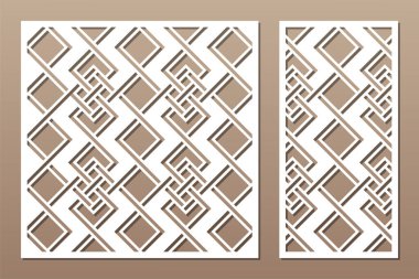 Dekoratif kartı kes. Geometrik doğrusal Kelt deseni. Lazer kesiği. Oran 1: 1, 1: 2. Vektör illüstrasyonu.