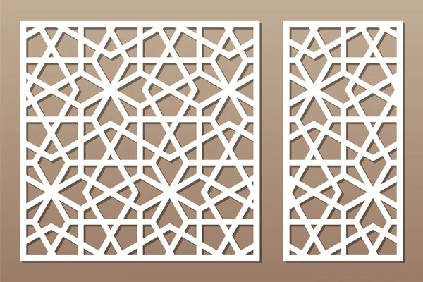 Zestaw Dekoracyjny Karty Cięcia Geometryczny Arabski Wzór Mozaiki Cięcie Laserowe — Wektor stockowy
