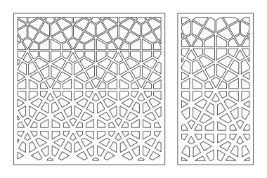 Dekoratif kartı kes. Doğrusal geometrik mozaik desen. Lazer kesiği. Oran 1: 1, 1: 2. Vektör illüstrasyonu.