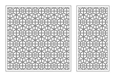 Dekoratif kartı kes. Doğrusal geometrik mozaik desen. Lazer kesiği. Oran 1: 1, 1: 2. Vektör illüstrasyonu.