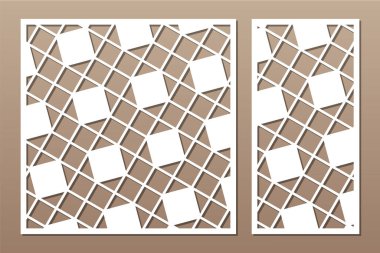 Dekoratif kartı kes. Doğrusal geometrik mozaik desen. Lazer kesiği. Oran 1: 1, 1: 2. Vektör illüstrasyonu.