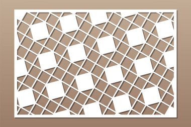Kesim için dekoratif kart. Doğrusal geometrik mozaik desen. Lazer kesiği. Oran 2: 3. Vektör illüstrasyonu.